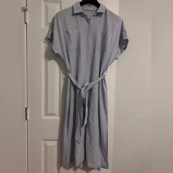 JustFab Linen Shirt Dress size XXL fits XL fits XL Blue White Stripes - Picture 7 of 13